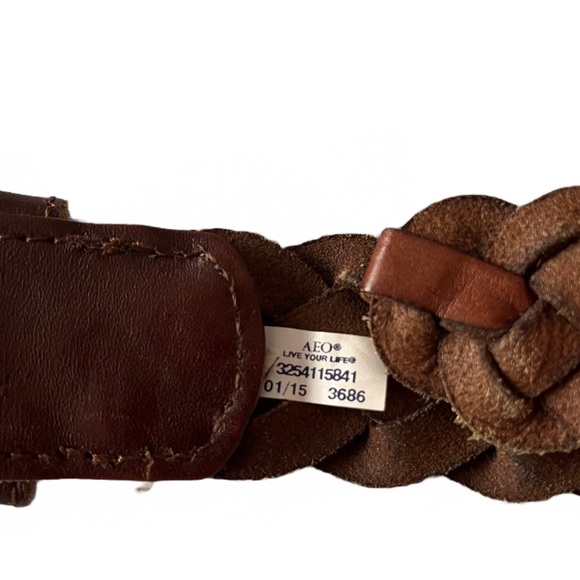 American Eagle AEO Brown Braided Woven Silver Buckle Belt Men’s 45 Inches - Picture 10 of 11